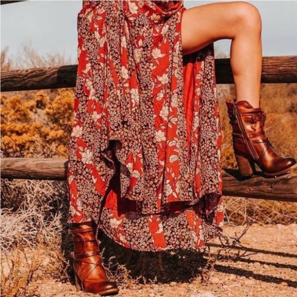 Freebird Leather Baker Boots Booties Block Heel 7 Brown Cognac - Picture 3 of 10